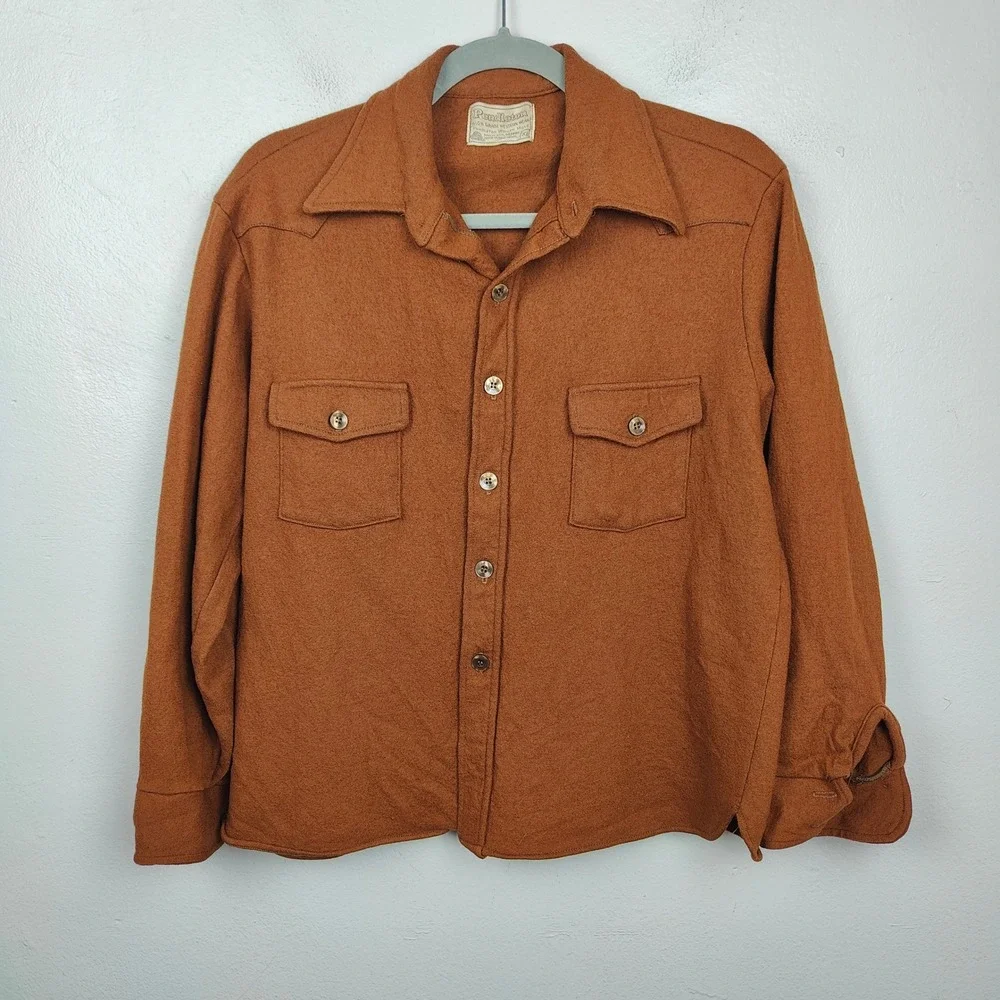Vintage 70s 80s Pendleton Western Shirt Mens XL Tan High Grade Wool Shirt Jacket_2